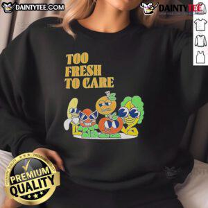 Cute Too Fresh Too Care Cartoon Sweatshirt featuring vibrant colors and playful design, perfect for casual wear.