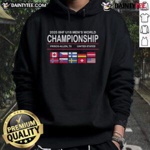 Alt Text: Good 2025 IIHF U18 Men's World Championship hoodie featuring team colors and logo, perfect for young hockey fans.