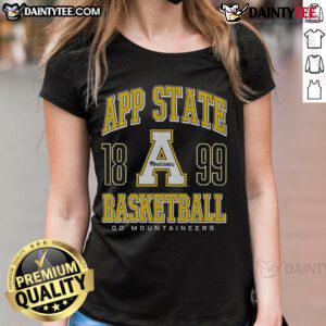 Good Appalachian State Mountaineers basketball ladies tee featuring team colors and logo for fans and supporters.