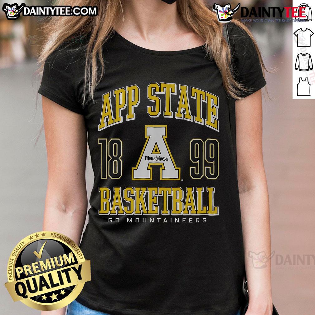 Good Appalachian State Mountaineers basketball ladies tee featuring team colors and logo for fans and supporters.