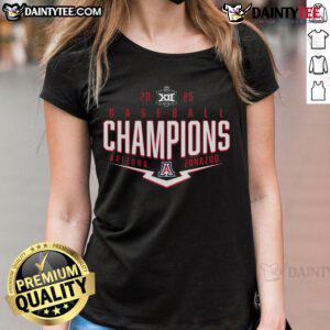 Arizona Wildcats 2025 Big 12 Baseball Tournament Champions Tee for ladies, celebrating playoff victory in stylish design.