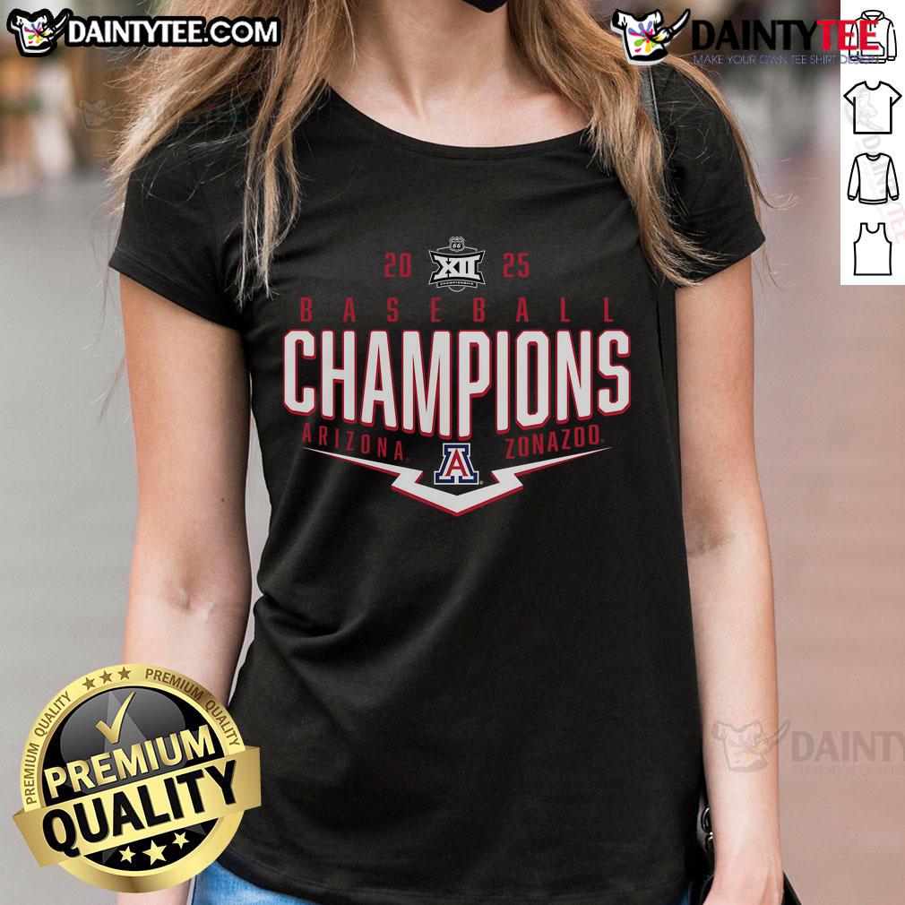 Arizona Wildcats 2025 Big 12 Baseball Tournament Champions Tee for ladies, celebrating playoff victory in stylish design.