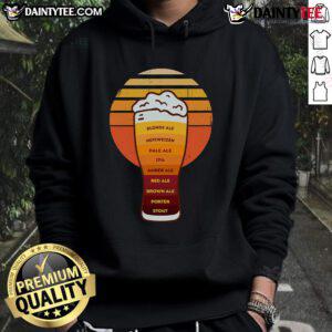 Good beer diversity showcased in a glass with foam, featuring retro beer types on a stylish hoodie.