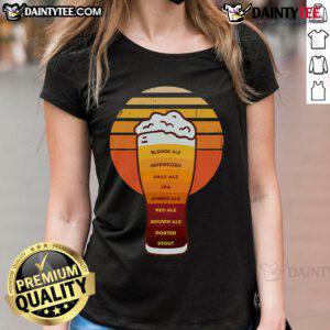 Good Beer diversity in a glass with foam, featuring retro beer types on a ladies tee design.