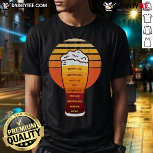 Good Beer Diversity: Retro beer types in a glass with foam on a stylish T-shirt design for beer enthusiasts.