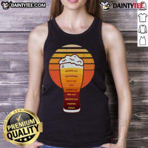 Good beer diversity in a glass with foam, featuring retro beer types on a stylish tank top design.
