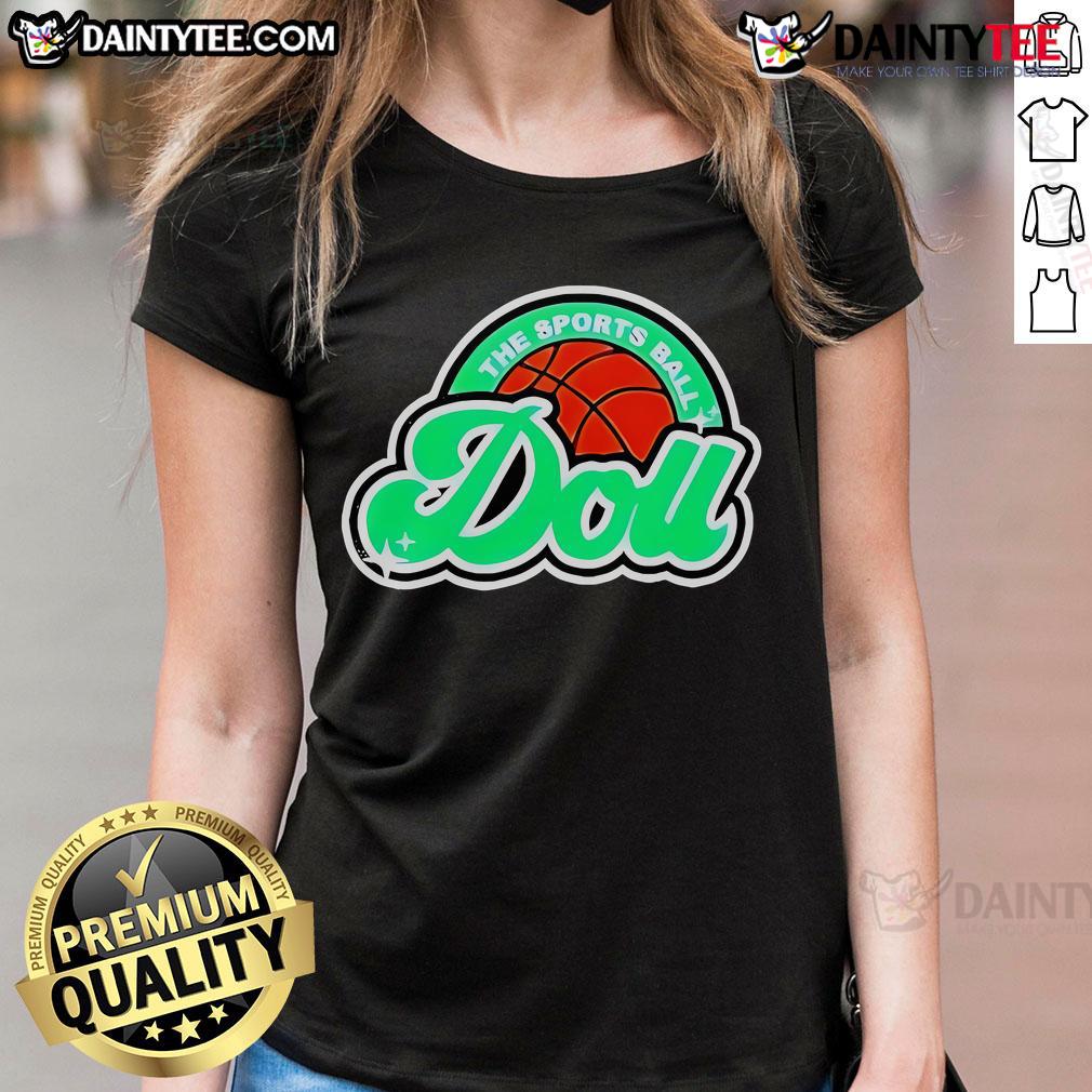Good Casual Doll and Ball Design Ladies Tee featuring a playful graphic on soft cotton fabric, perfect for casual wear.
