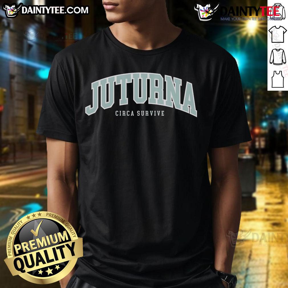 Alt Text: Good Circa Survive Juturna Varsity T-Shirt featuring vibrant design and comfortable fit for fans of the band.