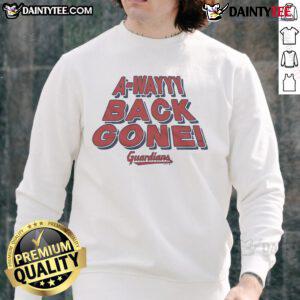 Alt Text: Cozy Good Cleveland Guardians A Wayyy Back Gone sweatshirt in navy blue, perfect for fans showcasing team spirit.