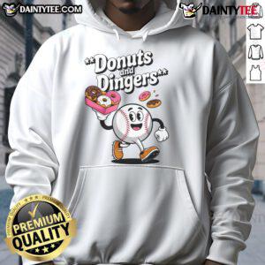Good Donuts And Dingers baseball fan humor hoodie featuring a playful donut and baseball graphic, perfect for sports enthusiasts.