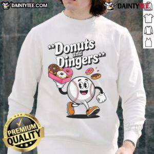 Funny sweatshirt featuring 'Good Donuts and Dingers' baseball fan humor, perfect for donut lovers and sports enthusiasts.