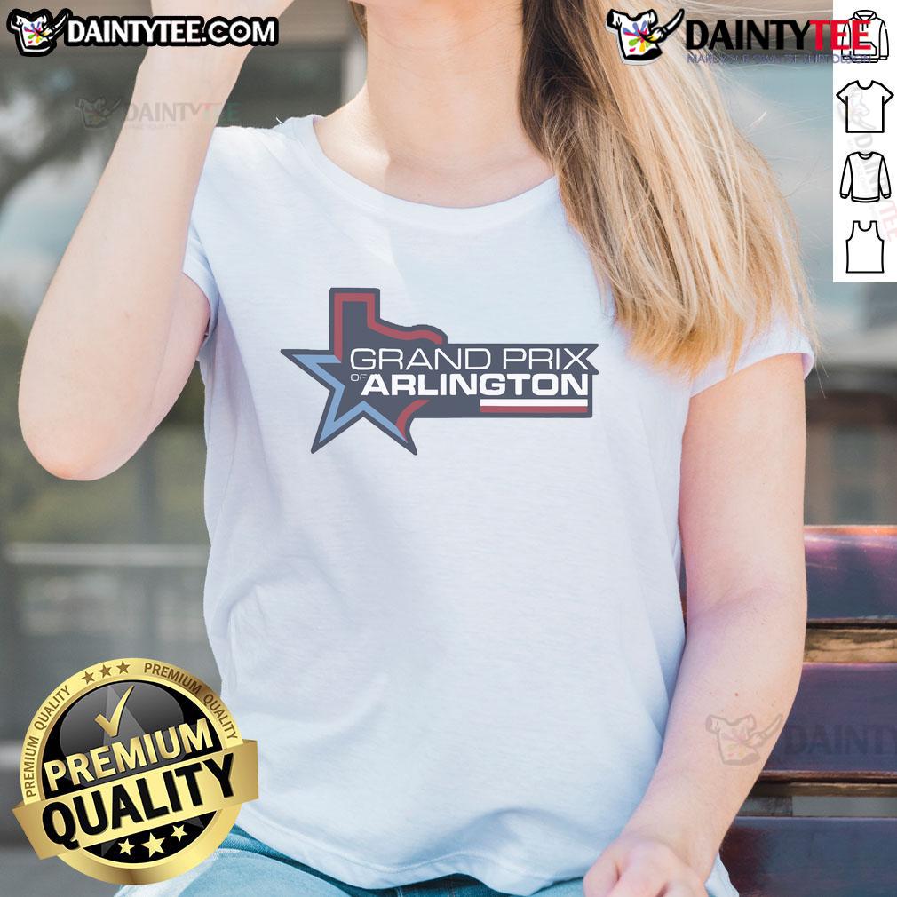 Alt Text: Ladies' tee from the Good Grand Prix of Arlington, Texas, featuring vibrant colors and a stylish design for racing fans.