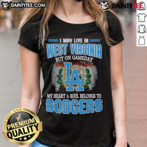 West Virginia ladies tee showcasing Dodgers pride on game day, blending local love with team spirit.