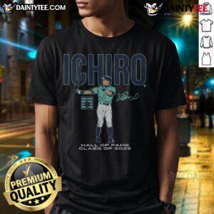 Alt Text: Good Ichiro Suzuki Hall of Fame Inductee Class of 2025 T-Shirt featuring Ichiro's name and iconic baseball graphics.