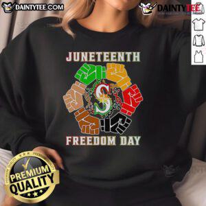 Good Juneteenth Freedom Day Seattle Seahawks sweatshirt featuring bold graphics and festive colors for celebration.