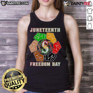 Alt Text: Good Juneteenth Freedom Day tank top featuring Seattle Seahawks design, perfect for celebrating and showing team spirit.