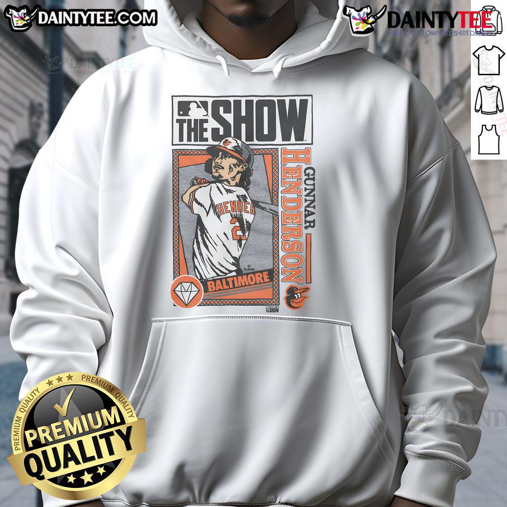 Gunnar Henderson wearing a stylish Orioles hoodie from MLB The Show, showcasing team spirit and casual sportswear.