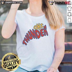 Stylish 'Good Oklahoma City Thunder Groovy NBA Game Day Ladies Tee' featuring vibrant graphics for basketball fans.