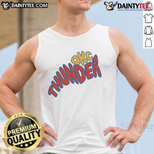 Stylish Oklahoma City Thunder groovy NBA game day tank top featuring vibrant colors and team logo for fans.