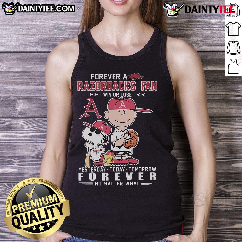 Good Peanuts characters tank top for Arkansas Razorbacks fans, celebrating loyalty win or lose, yesterday, today, tomorrow.