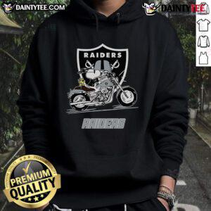 Snoopy and Woodstock riding a motorbike in a Las Vegas Raiders hoodie, showcasing a fun and playful cartoon vibe.
