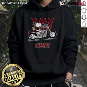 Alt Text: Good Snoopy and Woodstock driving a motorbike in Washington, featured on a trendy hoodie design.