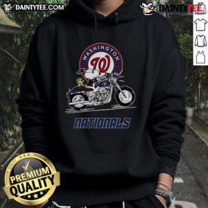 Alt Text: Good Snoopy and Woodstock driving a motorbike while wearing a Washington Nationals hoodie, showcasing a fun cartoon moment.