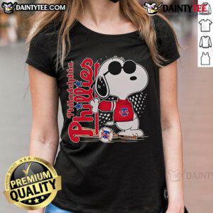 Alt Text: Good Snoopy Cool Philadelphia Phillies baseball ladies tee featuring a stylish Snoopy graphic for fans.