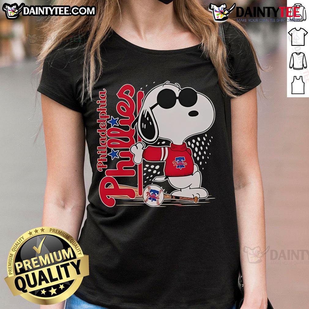 Alt Text: Good Snoopy Cool Philadelphia Phillies baseball ladies tee featuring a stylish Snoopy graphic for fans.