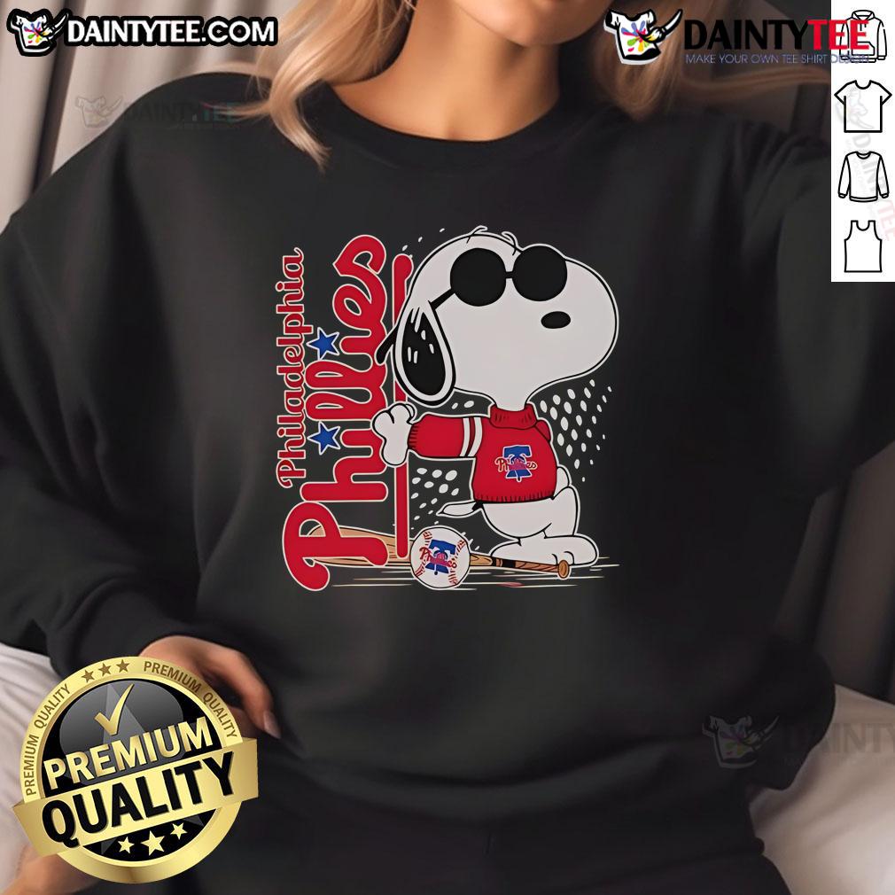 Cool Philadelphia Phillies baseball sweatshirt featuring Snoopy design, perfect for fans and casual wear.