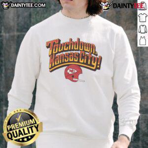 Alt Text: Cozy Kansas City Chiefs sweatshirt featuring a bold 'Good Touchdown' design, perfect for game day or casual wear.