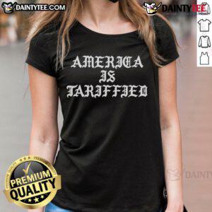 Hot Foos Gone Wild: America Is Tarrified Ladies Tee featuring vibrant design and bold graphics for food enthusiasts.
