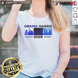 Hot Obama Harris 2028 Ladies Tee featuring a stylish design perfect for supporters of the 2028 presidential campaign.