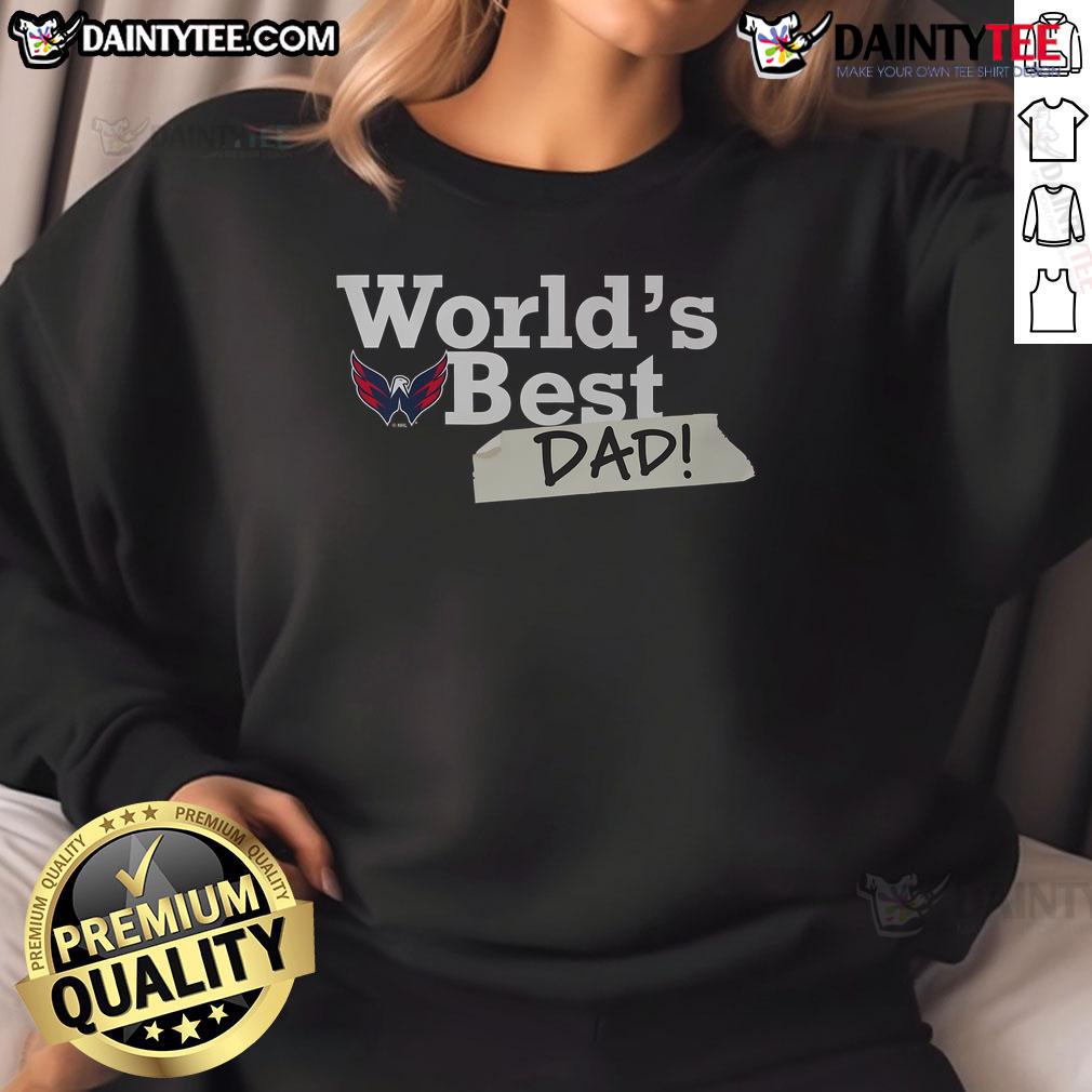 Hot Washington Capitals World's Best Dad sweatshirt in red, perfect for sports dads and fans of the Capitals.