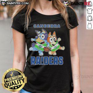 Nice Bluey Canberra Raiders ladies tee featuring vibrant colors and comfortable fit for fans and casual wear.