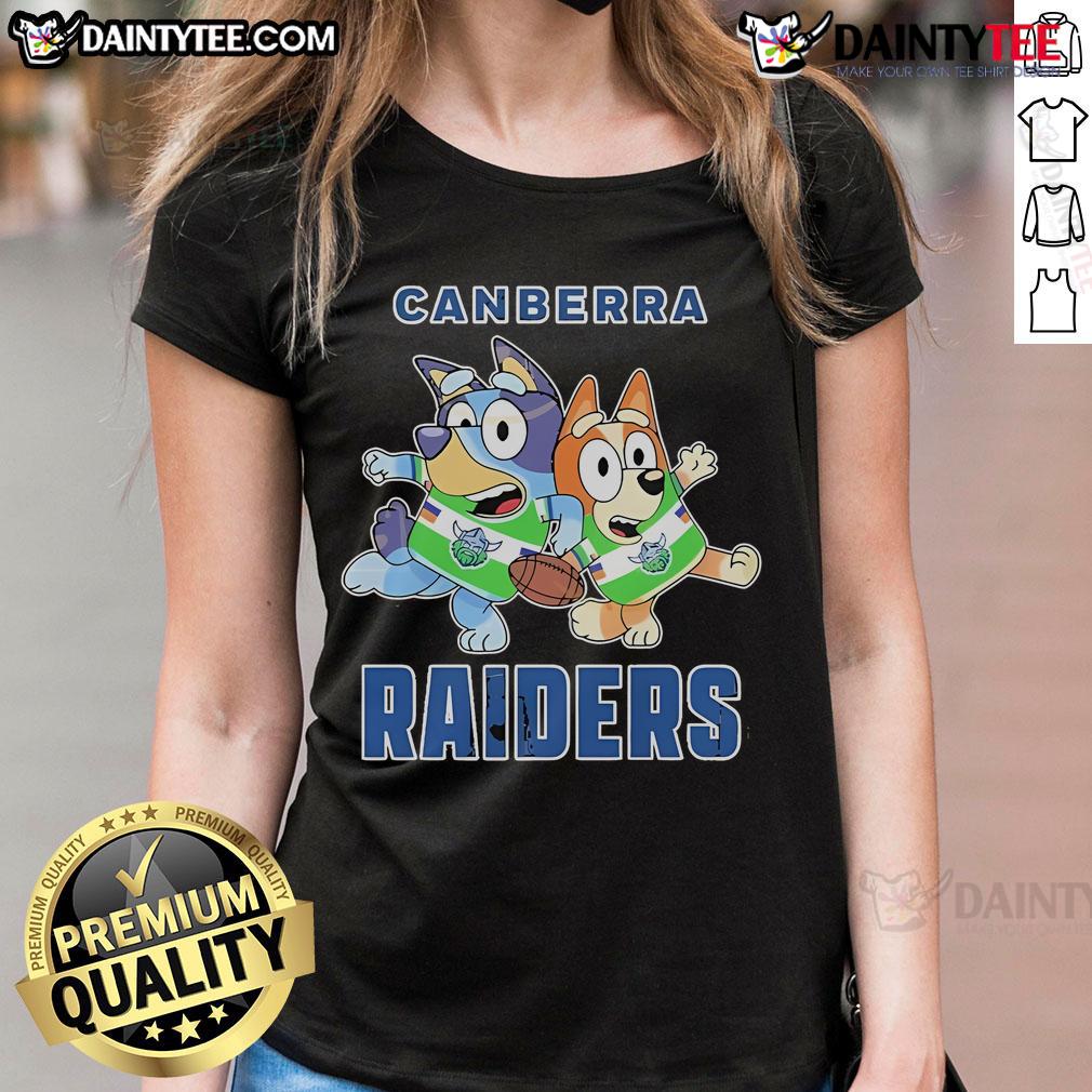 Nice Bluey Canberra Raiders ladies tee featuring vibrant colors and comfortable fit for fans and casual wear.