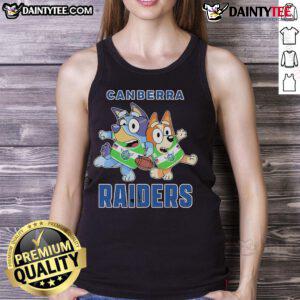 Nice Bluey Canberra Raiders tank top featuring vibrant colors and team logo, perfect for fans and casual wear.