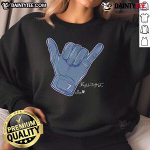 Alt Text: Bobby Witt Jr. wearing a stylish 'Hang Loose' sweatshirt, showcasing a casual and sporty look for fans.