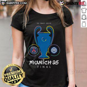 Nice Champions League Final Munich 25 Ladies Tee featuring vibrant design and comfortable fit for soccer fans.