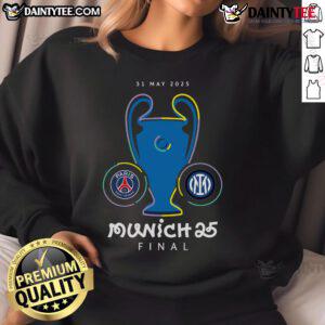Nice Champions League Final Munich 25 Sweatshirt featuring vibrant team colors and iconic match graphics.