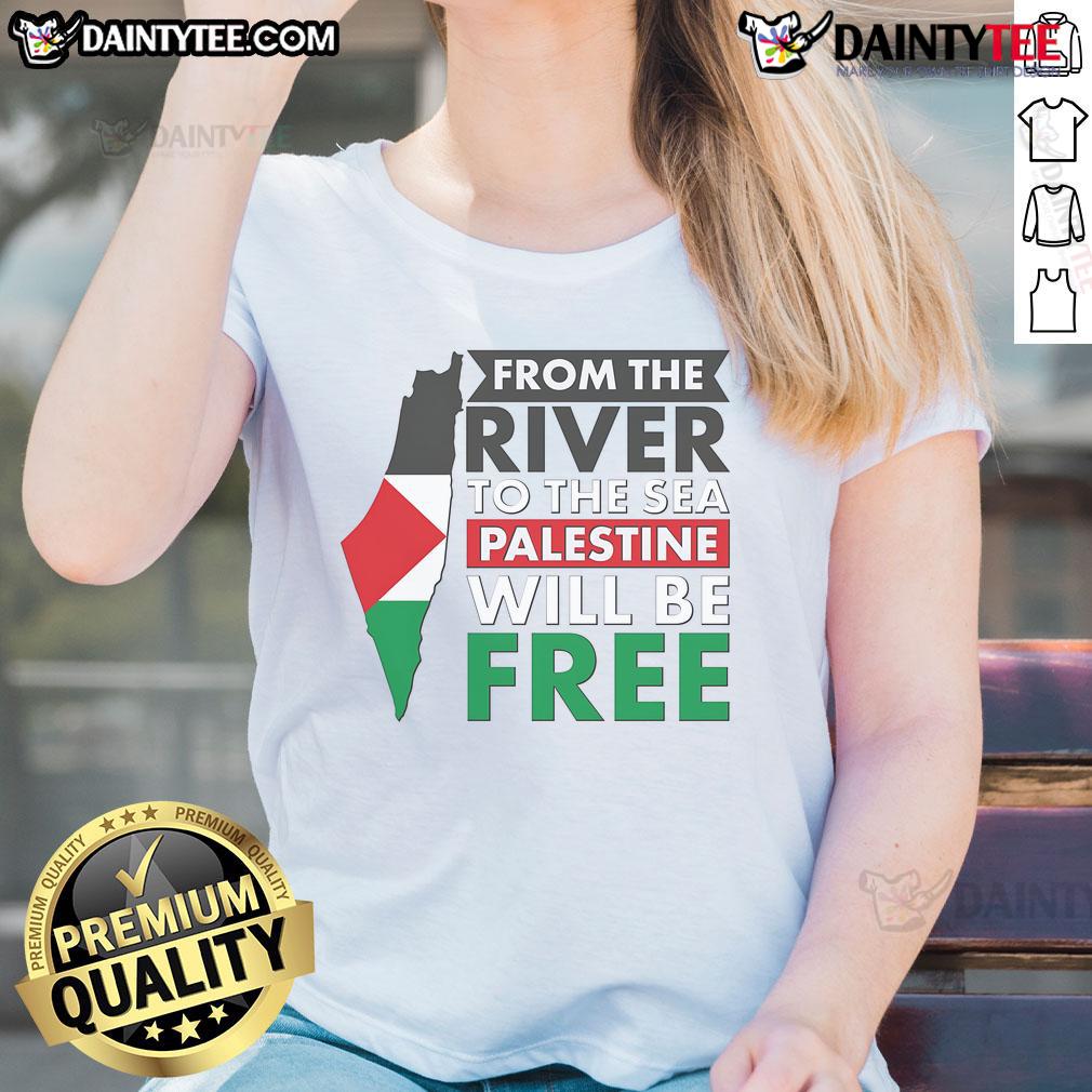 Ladies tee featuring 'Nice From The River To The Sea - Palestine Will Be Free' map design for Palestine supporters.