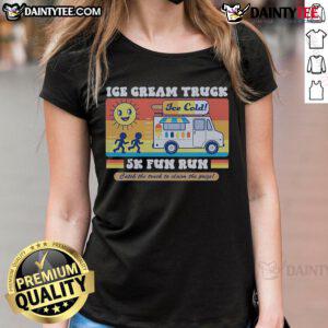 Nice Ice Cream Truck at 5K Fun Run; ladies tee design featuring 'Catch the Truck to Claim the Prize' slogan.