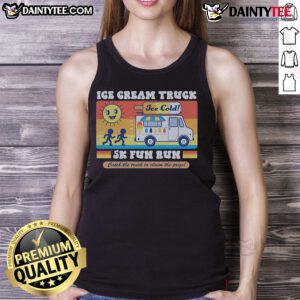 Participants in 'Nice Ice Cream Truck 5K Fun Run' wearing tank tops, chasing an ice cream truck for prizes.
