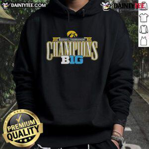 2025 Big Ten Conference Baseball Champions hoodie featuring Nice Iowa Hawkeyes logo and vibrant team colors.