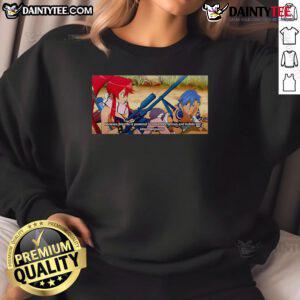 Alt Text: Cool sweatshirt featuring Kamina and Yoko from 'Gurren Lagann' with a sniper rifle design.