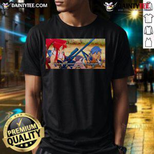 Cool Kamina X Yoko Okay t-shirt featuring a sniper rifle design that shoots bullets perfect for anime fans!