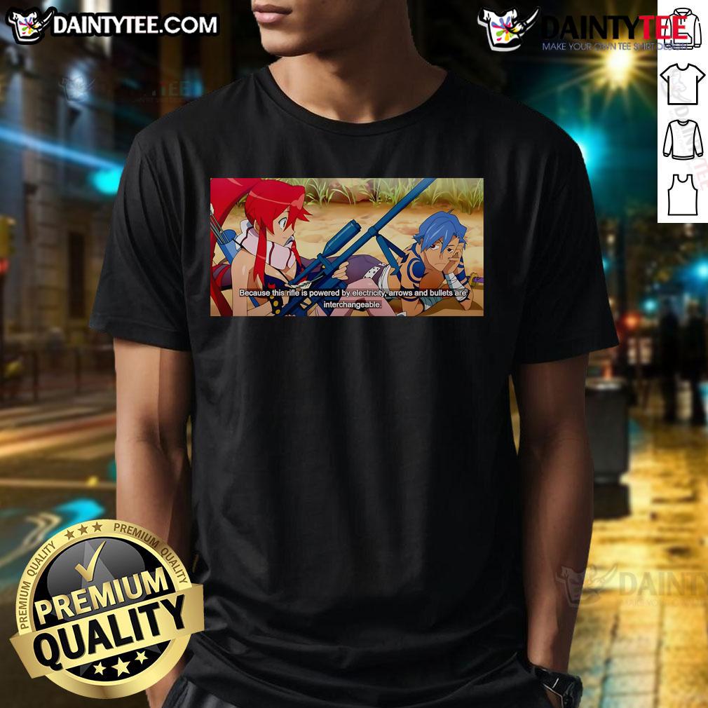 Cool Kamina X Yoko Okay t-shirt featuring a sniper rifle design that shoots bullets perfect for anime fans!
