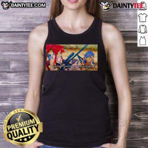 Cool tank top featuring Kamina and Yoko Okay with a sniper rifle design, perfect for anime fans and fashion lovers.