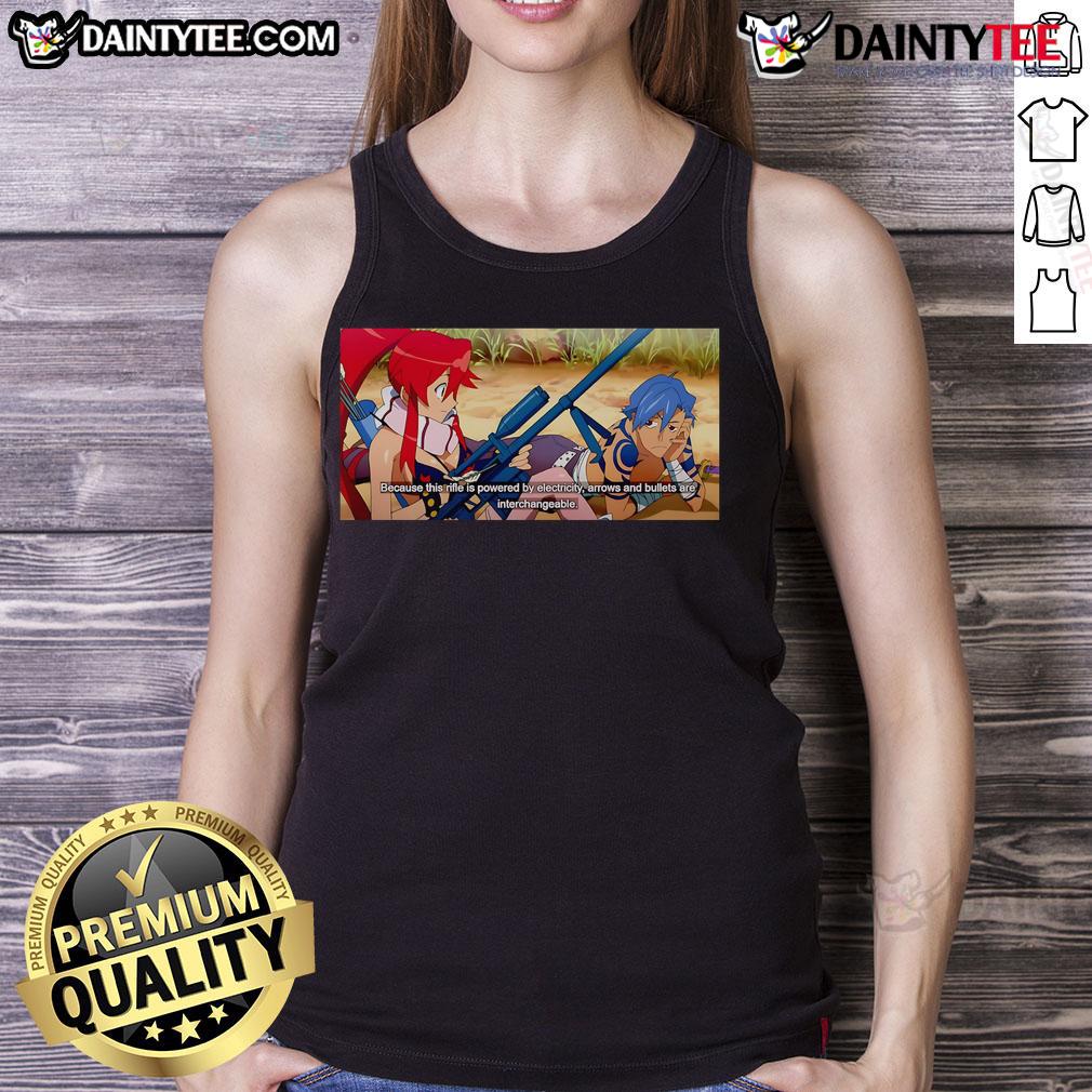Cool tank top featuring Kamina and Yoko Okay with a sniper rifle design, perfect for anime fans and fashion lovers.