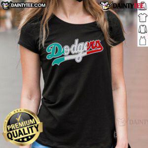 Alt Text: Stylish Los Angeles Dodgers ladies tee celebrating Mexican heritage, perfect for fans and casual wear.